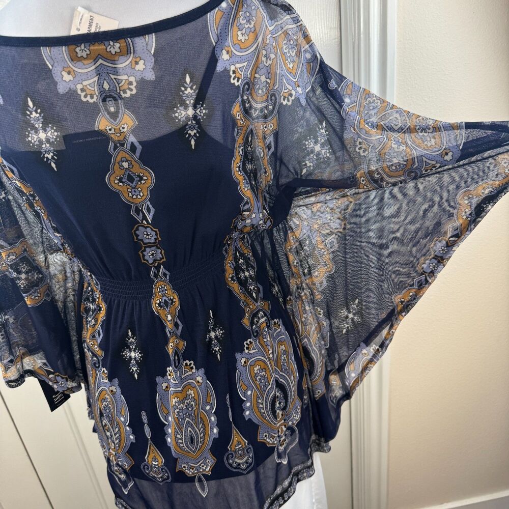 INC International Concepts S Blue Mesh Tunic Top NWT 2 Pc Lined Batwing Boho - Picture 11 of 16